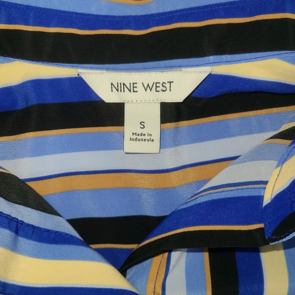 Nine West Women's Button Down Blouse Small Multicolor Striped Long Sleeve. EUC - Picture 6 of 9